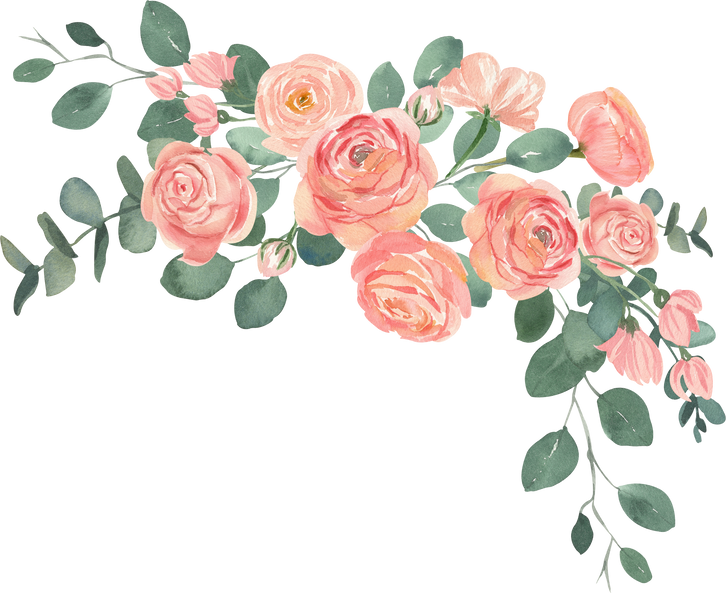 Watercolor rose and ranunculus flowers bouquet illustration